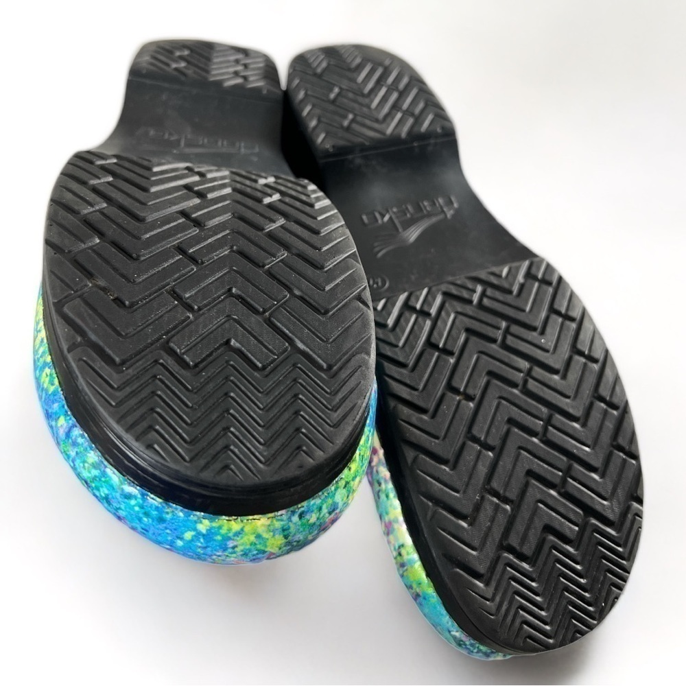 Dansko Teal Purple Pink Green Yellow Speckled Leather Clogs Size 11.5 - Picture 14 of 17